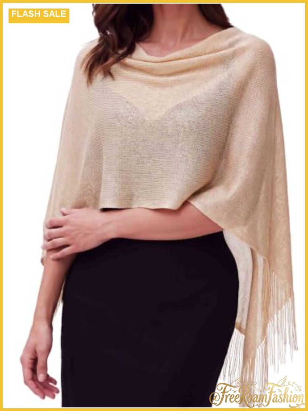 Sparkly Sheer Fringe Cover Up Crochet Shawl Evening Wrap